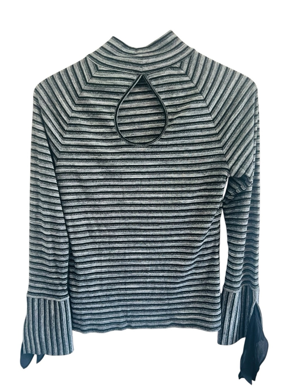 Laundry By Shelli Segal Black and White Striped Mock Neck Top